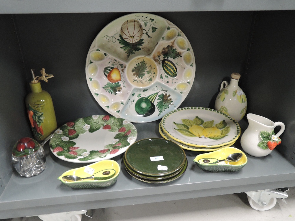 A selection of vintage decorative ceramics including olive oil decanter