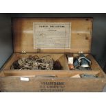 A Victorian table billiards part set in wooden box with retails marks for Murton, 87 Grey Street,