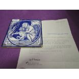 An antique tile by Minton from Aesops fables designed by J Moyr Smith 6inch