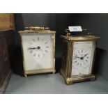 Two vintage brass and glass bodied carriage clocks H Samuel and Bayard