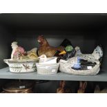 A selection of vintage ceramic hen and duck egg nest and similar tureen