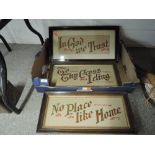 A selection of vintage religious themed needlework embroidery 'In God We Trust' 'No Place Like