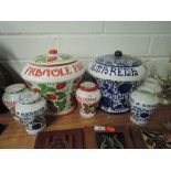 A selection of vintage Fragole advertising kitchen containers and jars
