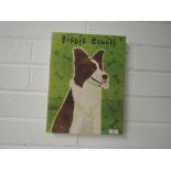 A vintage cartoon print on canvas of a Border Collie Dog