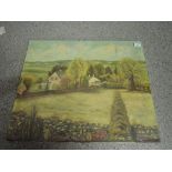 A vintage original oil on canvas of country cottage