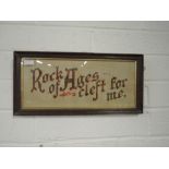 A vintage embroidery with religious hymn title Rock of 'Ages Cleft for me'
