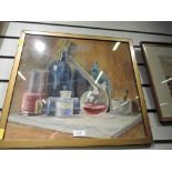 A watercolour, B B Eddowes, still life, science lab study, attributed verso, 14.5in x 16in