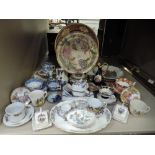 A selection of decorative ceramics including Wileman teacup, Copeland Spode, Delft etc