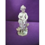 A 19th century Continental porcelain figure modelled as girl holding her lamb, on naturalistic base