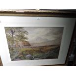 A watercolour, Ward Heys, mountainous landscape with thatched cottage, signed, 20in x 28in