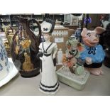 A selection of decorative ceramics including Nat West Piggy bank and Jasperware