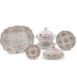 AN EXTENSIVE VICTORIAN IRONSTONE DINNER SERVICE, comprising meat dishes, tureens, dinner plates,