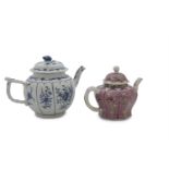 A CHINESE PINK GROUND OCTAGONAL TEAPOT AND COVER, Qing Period; together with a Chinese blue and