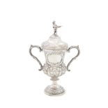 A GEORGE III IRISH SILVER PRESENTATION CUP AND COVER, Dublin c.1816, mark of James Scott, the