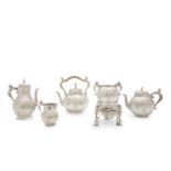 A VICTORIAN SILVER FIVE PIECE TEA AND COFFEE SERVICE, London 1877, 1881, 1882, mark of Henry William