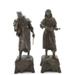 A PAIR OF LATE 19TH CENTURY BRONZED SPELTER FIGURES OF ARABS, each in standing position, dressed