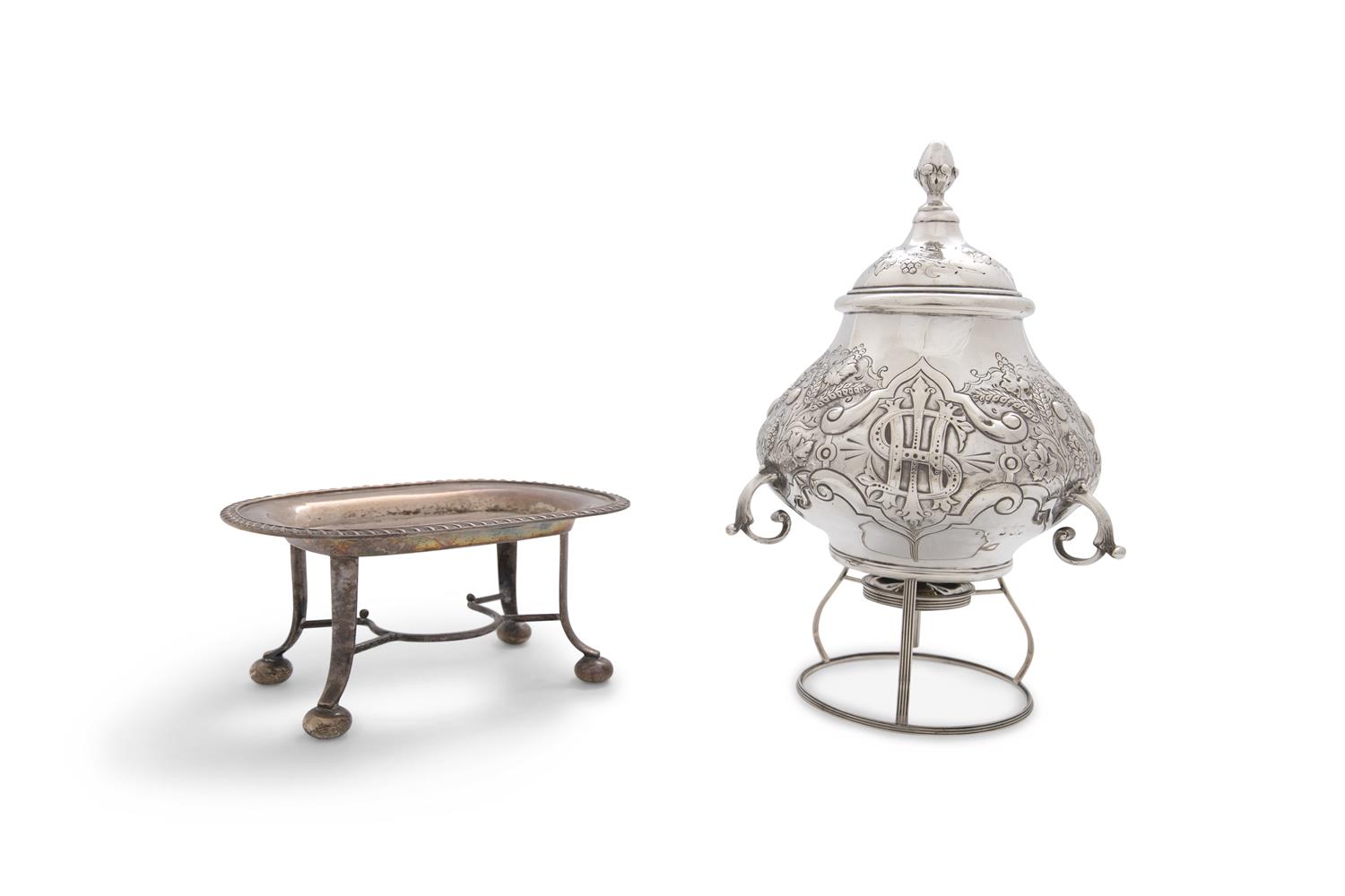 A MISCELLANEOUS LOT OF SILVERWARE, comprising two burner stands, London and Birmingham marks, one