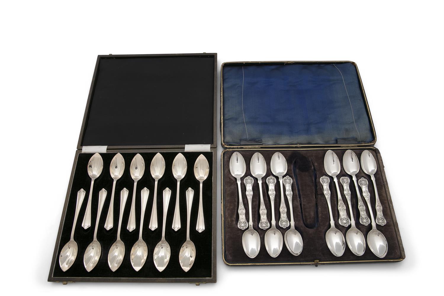 TWO SETS OF SILVER SPOONS, comprising a cased set of twelve mid Victorian Scottish teaspoons, - Image 2 of 4