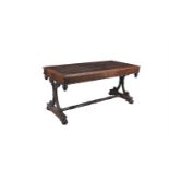 A WILLIAM IV ROSEWOOD AND CROSSBANDED LIBRARY TABLE, c.1830, with moulded rectangular top, above