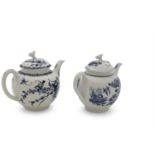 A WORCESTER BLUE AND WHITE FENCE PATTERN TEAPOT AND COVER, 18TH CENTURY; together with another