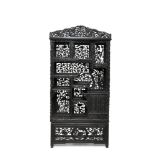A CHINESE CARVED HARDWOOD DISPLAY CABINET, 19th century, carved overall with dragons, prunus and