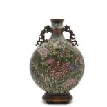 A LARGE CHINESE CLOISONNE ENAMEL MOON FLASK, Qing Period, 19th century, of flattened oval form,