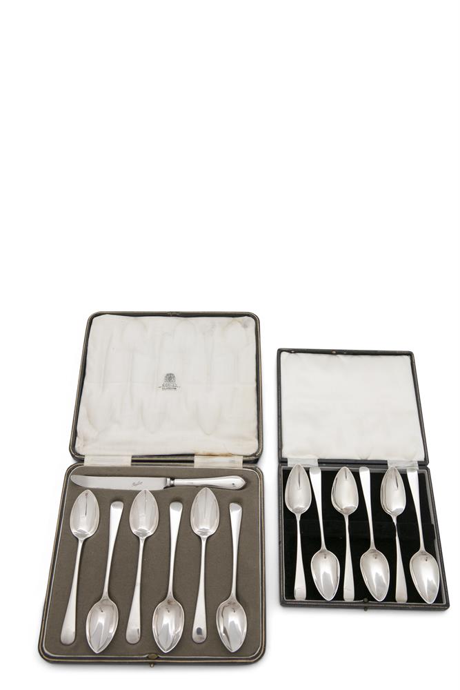 TWO CASED SETS OF TEASPOONS, comprising a set of six George III plain taper handle teaspoons, London