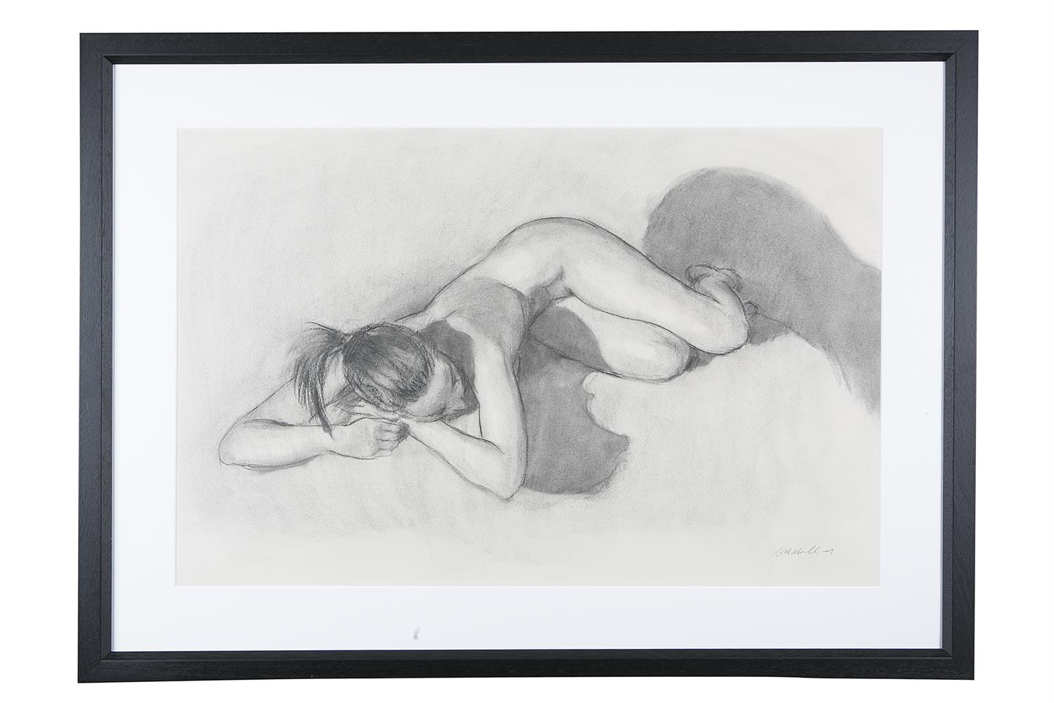 HARRY HOLLAND (b.1941)Study of a reclining nudeCharcoal, 45 x 68cm