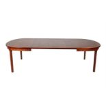 A 1960S OVAL ROSEWOOD EXTENDING DINING TABLE, Denmark. 156cm long (266cm extended), 100cm wide, 73cm