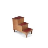 A VICTORIAN MAHOGANY LIBRARY OR BED STEPS, each step inset with gilt tooled leather tread, raised on