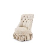 A BUTTON UPHOLSTERED SLIPPER ARMCHAIR, with shaped circular seat and skirt