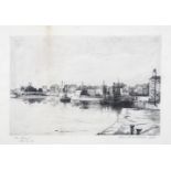 Flora Mitchell (1890-1973)The Quays, LimerickPen and ink, 25 x 33.5cm (9¾ x 13¼'')Signed,
