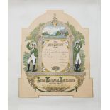 IRISH NATIONAL FORESTERS, decorative membership certificate. circa 1910, coloured lithograph,