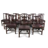 A SET OF TWELVE 19TH CENTURY MAHOGANY FRAMED DINING CHAIRS, in the Georgian taste, with pierced