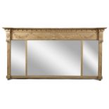 A 19TH CENTURY GILTWOOD COMPARTMENTED OVERMANTLE MIRROR, of rectangular form, with rope twist