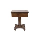 AN EARLY VICTORIAN MAHOGANY AND ROSEWOOD CROSSBANDED WORKTABLE, of rectangular form, the figured top