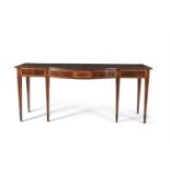 A 19TH CENTURY INLAID MAHOGANY BOWFRONT SIDE TABLE, in the Sheraton taste, the top with satinwood