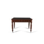 A VICTORIAN MAHOGANY AND GILT TOOLED LEATHER WRITING DESK, of rectangular form, with inset