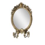 A 19TH CENTURY GILTWOOD AND GESSO GIRANDOLE MIRROR, the oval plate contained within a raised foliate