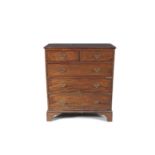 A GEORGE III MAHOGANY AND CROSSBANDED CHEST OF DRAWERS, fitted with two short and three long