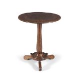 A VICTORIAN CIRCULAR MAHOGANY WINE TABLE, c.1850, with solid top above a baluster centre column,