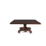 A WILLIAM IV MAHOGANY TILT TOP BREAKFAST TABLE C.1830, reduced in height, with moulded rectangular