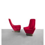 ARMCHAIRS A pair of 1970s Italian red upholstered armchairs.108 x 80 x 74cm