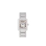 A LADY'S 'TANK FRANCAISE' 18K WHITE GOLD AND DIAMOND-SET BRACELET WATCH, BY CARTIER4-jewel quartz