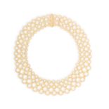 A GOLD COLLAR NECKLACEThe highly articulated textured gold collar, composed of three graduating