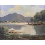 George Gillespie RUA (1924-1995)Donegal Lake and Mountain LandscapeOil on canvas, 40 x 49cm (15¾ x