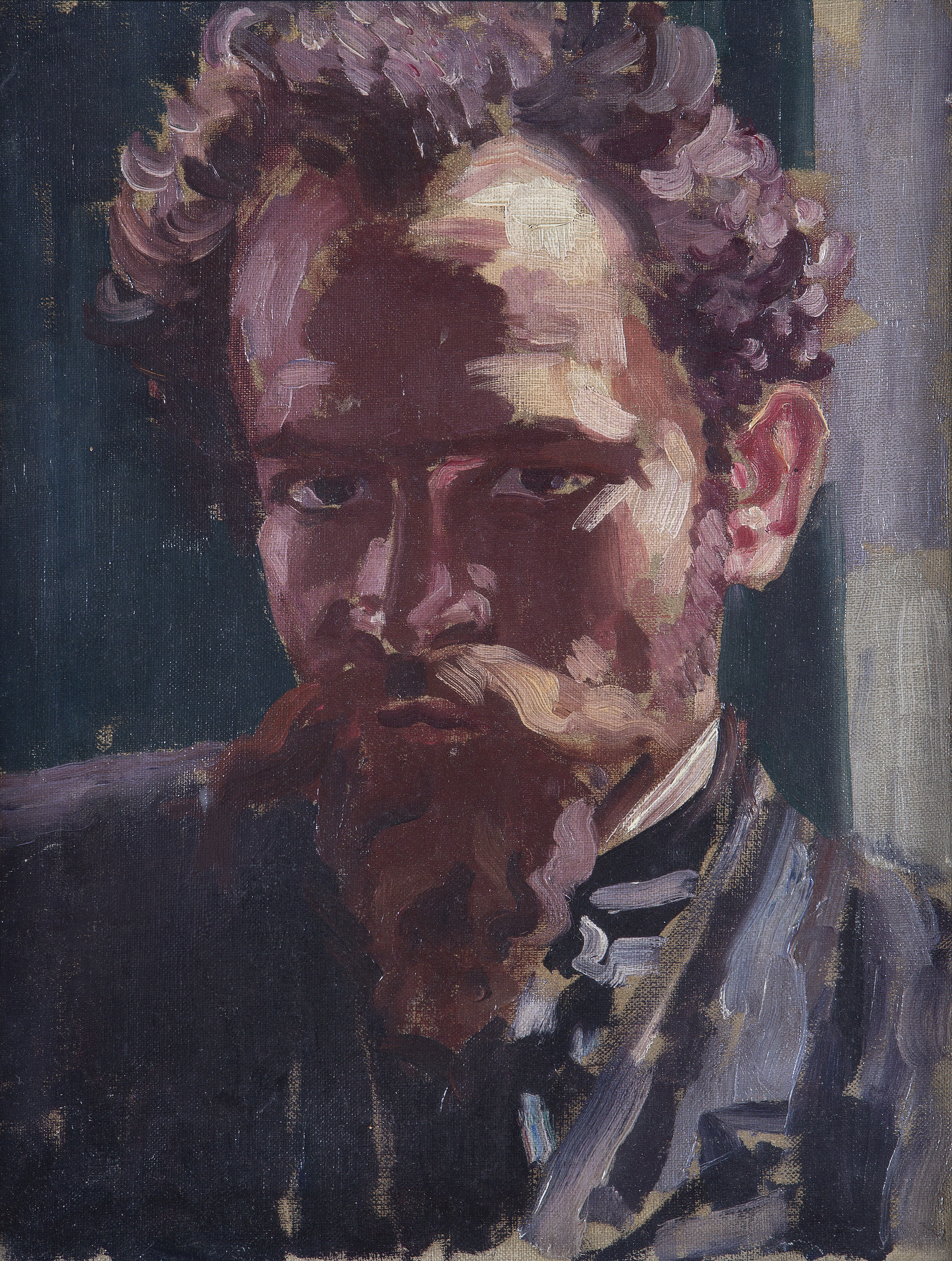 ***WITHDRAWN*** John OM RA (1878-1961)Self PortraitOil on canvas, 46 x 35cm (18 x 13¾'')A letter is