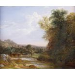 Thomas Creswick RA (1811-1869)Figure Resting by a River in an Extensive LandscapeOil on board, 25.