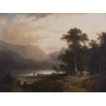 Irish School (Early 19th Century)A Wooded Lake and Mountain Landscape with Cattle Drover and Herd on