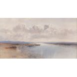 William Percy French (1854-1920)Extensive River Landscape at DuskWatercolour, 28 x 53cm (11 x